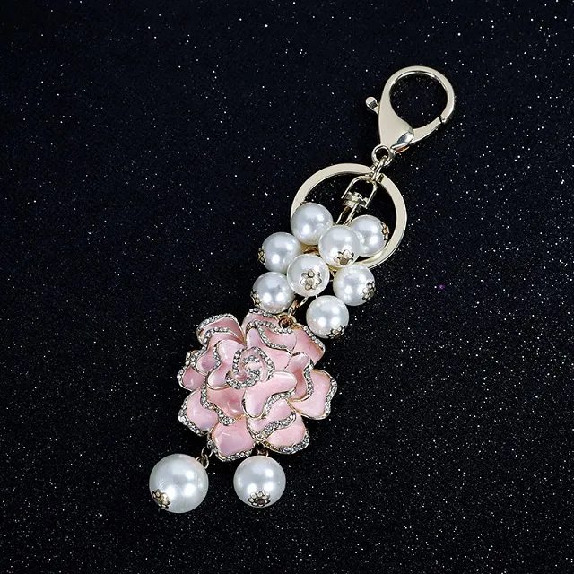 Nieuwe trendy mode ins luxe designer mooie camellia bloem mutli parels kwastje tas charmes sleutelhangers voor vrouwen girls343z