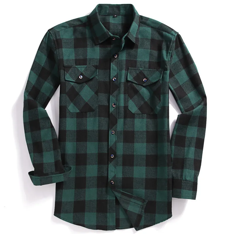 Men Casual Plaid Flannel Shirt LongSleeved Chest Two Pocket Design Fashion PrintedButton USA SIZE S M L XL 2XL 220721