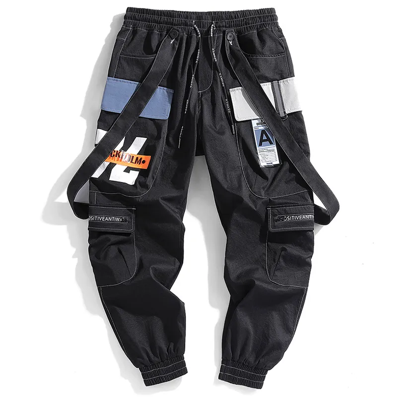 Ribbons Multi Pockets Cargo Harajuku Casual Joggers Track Streetwear Trouser Hip Hop Harem Pants Techwear Men LJ201221