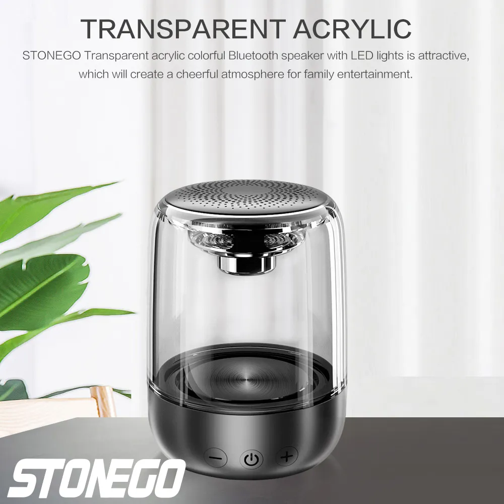 STOENGO True Wireless Stereo-Lautsprecher mit transparentem Design, atmendes LED-Licht, TWS, Bluetooth 5.0, TF-Karte, AUX-Audioeingang