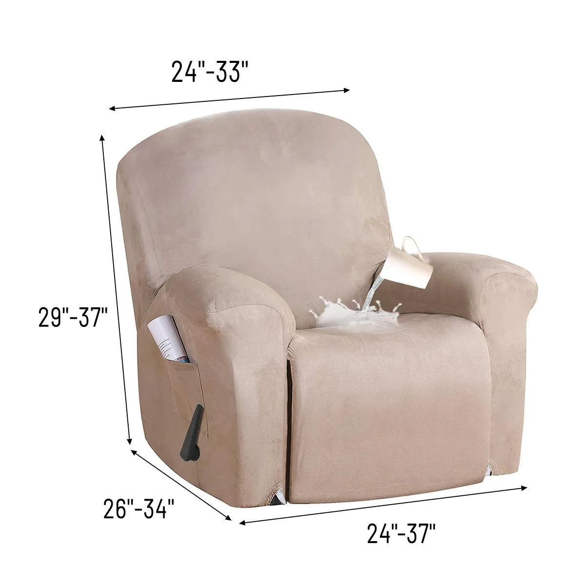 Capa de cadeira reclinável com tudo incluído em camurça, capa elástica para cadeira à prova d'água e antiderrapante, protetor de assento para sofá de massagem à prova de poeira 2250 t