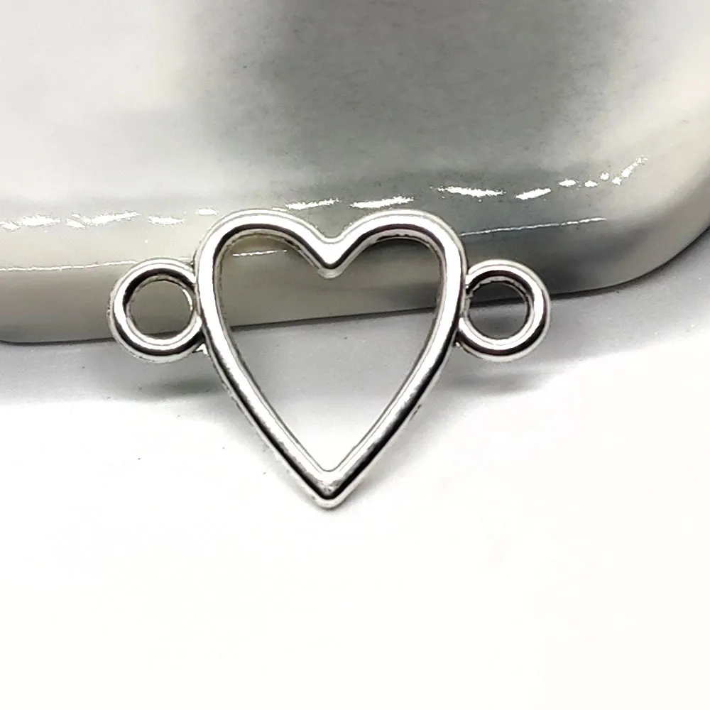 Antique Silver Plated Heart Link Connectors Charms Pendants for Jewelry Making DIY Handmade Craft 16x24mm308M