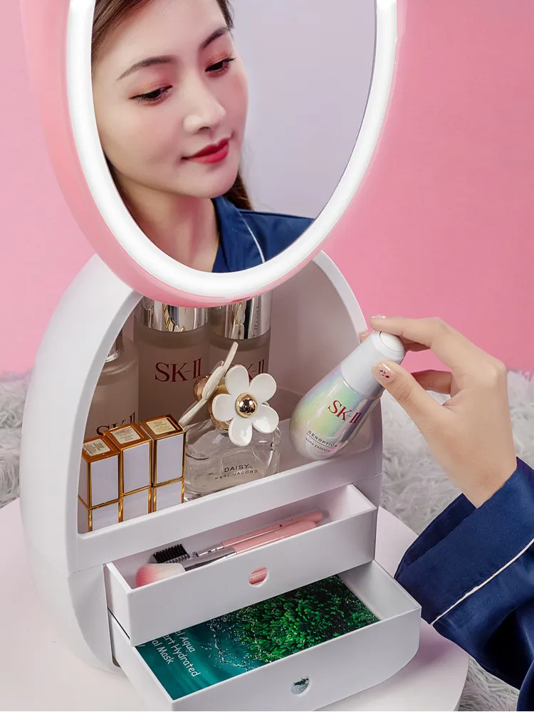 Organisateur de bureau à lumière LED HD miroir organisateur de maquillage type de tiroir boîte de rangement cosmétique créative boîte de beauté portable Z11233062