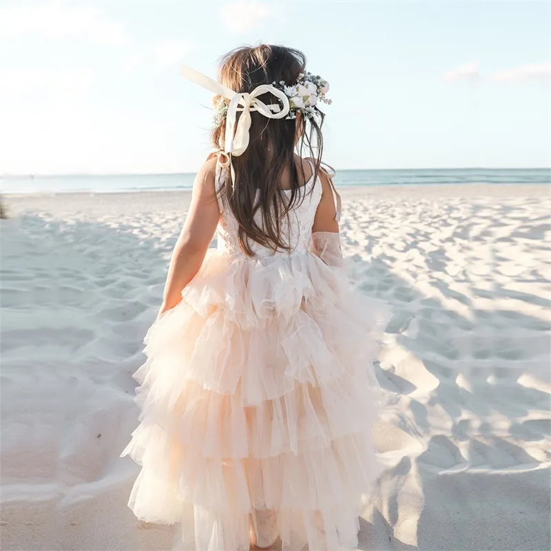 Pricness Party Sommer Kleider Für Mädchen Kinder Aushöhlen Elegante Geburtstag Tutu Sling Tüll Kleidung Hochzeit 220309