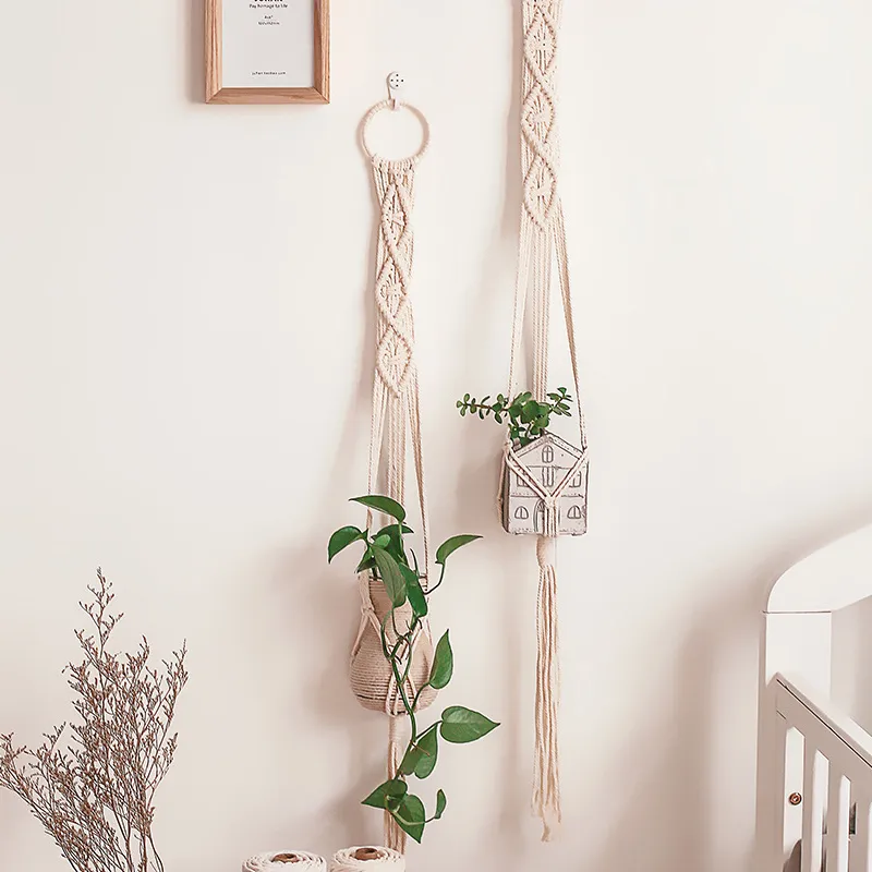 Cesto portavasi Macrame Macrame fatto a mano di alta qualità Pianta in cotone vintage Decorazione in lino interni Appeso a parete interni C0125