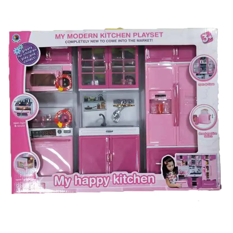 Crianças Grandes Crianças /27s Cozinha Com Som e Luz Meninas Fingem Cozinhar Brinquedo Conjunto de Brinquedo Rosa Simulação Armário Presente Brinquedo Comida LJ201211