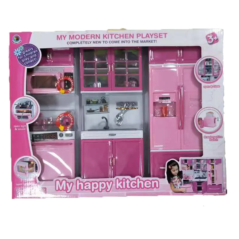 Dzieci duże dzieci/27s kuchnia z dźwiękiem i światłem dziewczyny udawaj gotowanie zabawka zestaw do gry różowa symulacja szafka prezent zabawka jedzenie LJ201211