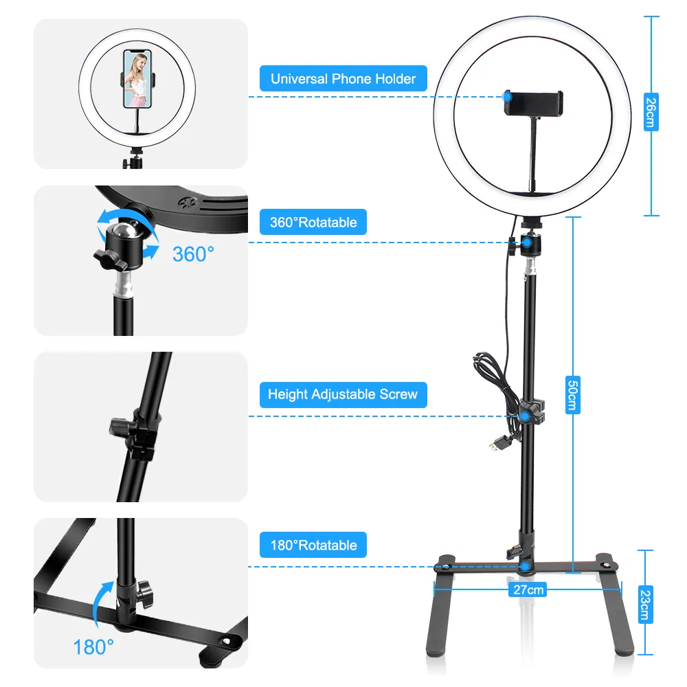 Anillo de Luz 10 Zoll Ringlicht BGD29 Maquiagem Makeup 26 cm Licht mit Stativ -LED -Ring -YouTuber -Set für Video Live Stream1189509