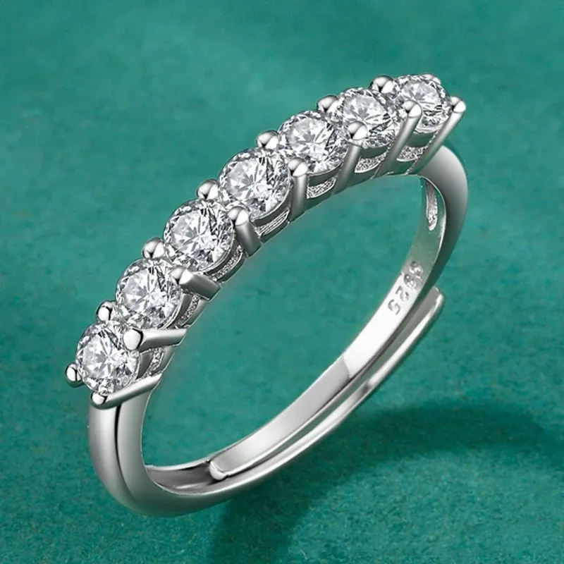 Japonês e coreano estilo S925 Silver Moissanite Row of Diamonds Ring Feminino Feminino Plemolize Jóias Nobres Nobres Femininas Presente225V