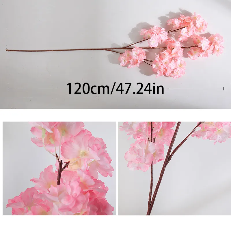 Artificiel Cherry Tree Pink Sakura Branch Silk 120cm DIY Fleurs artificielles Mur Floral Décoration de mariage Home Decor Outdoor Decor5510530