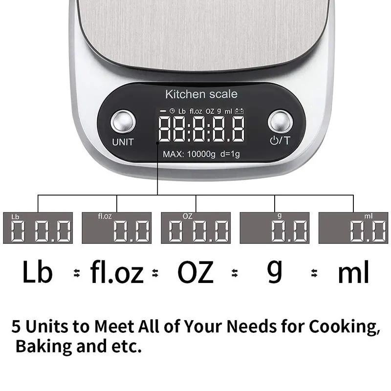 Bilancia da cucina digitale / Bilancia da laboratorio Bilancia alimenti accurata multifunzione la cottura al forno con display LCD, 5 kg / 10 kg LJ200910