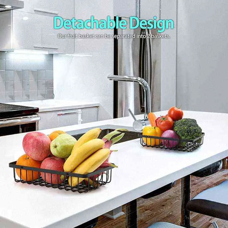 2-tier metall fruktkorg bärbar köksförvaring bänkskiva hylla rack för frukter grönsaker hushålls toalettartiklar 220209