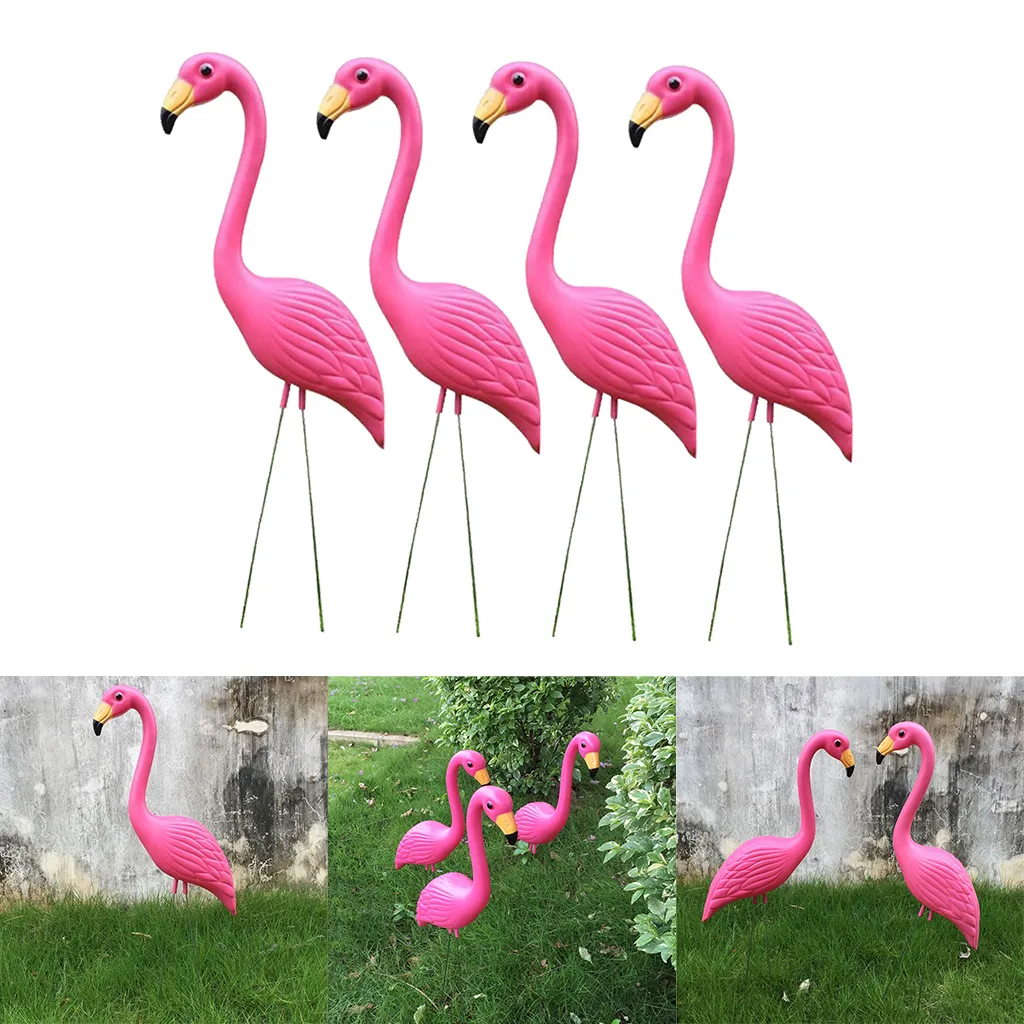 4-pack realistisk stor rosa flamingo trädgårdsdekoration gräsmatta konstprydnad hem hantverk t200117240u