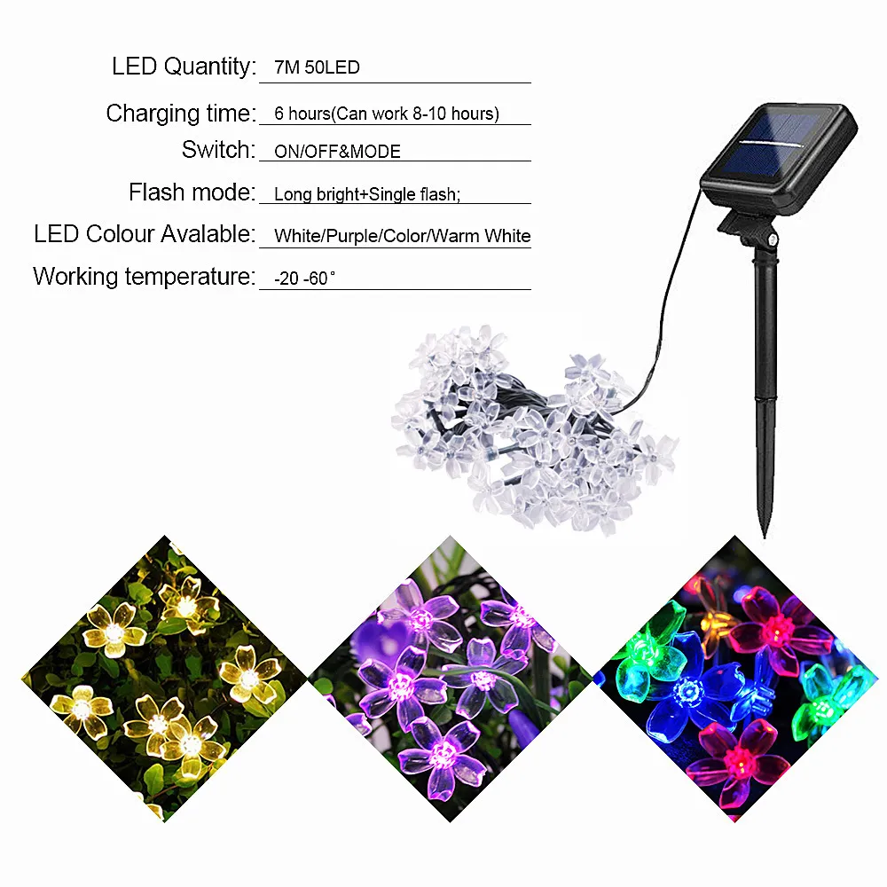 7M Solar LED Lichterketten Weihnachtsfee Licht Outdoor Wasserdicht Urlaub Beleuchtung Straße Girlande 50LED Party Baum Dekoration Y200603