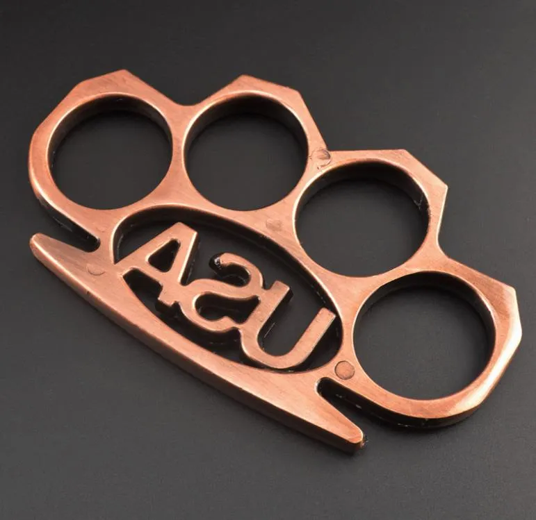 Metal Letter USA Brass Knuckle Duster Finger Tiger Fist Clasp Four Finger Self Defense Fist Ring Hand Clasp Defense Knuckle Copper Ring Clasp EDC Tool