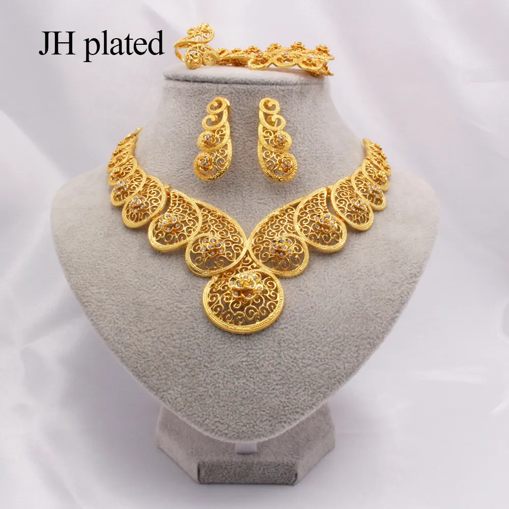 Dubai gold color jewelry sets for women Africa Ethiopian wedding gifts Necklace earrings ring Bracelet sets party jewellery 201224