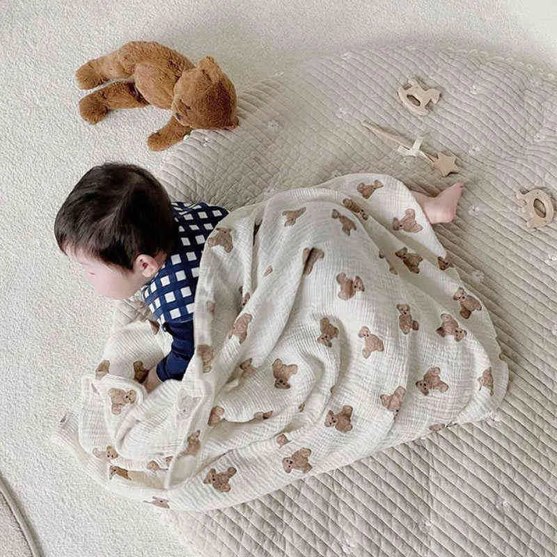 MILANCEL Coperte bambini autunnali Coperta in cotone con stampa orso Coperta dormire casual 220209
