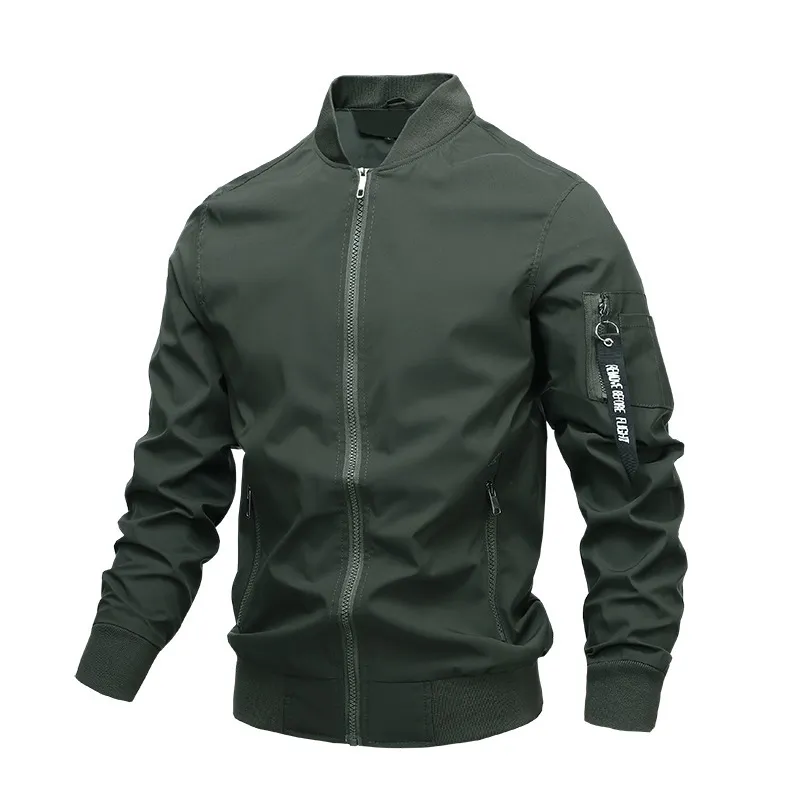 Automne Bomber Veste Hommes Casual Slim Stand Col Coupe-Vent Veste Vêtements Pour Hommes Fermeture À Glissière Mince Manteau Marque Vêtements 201128