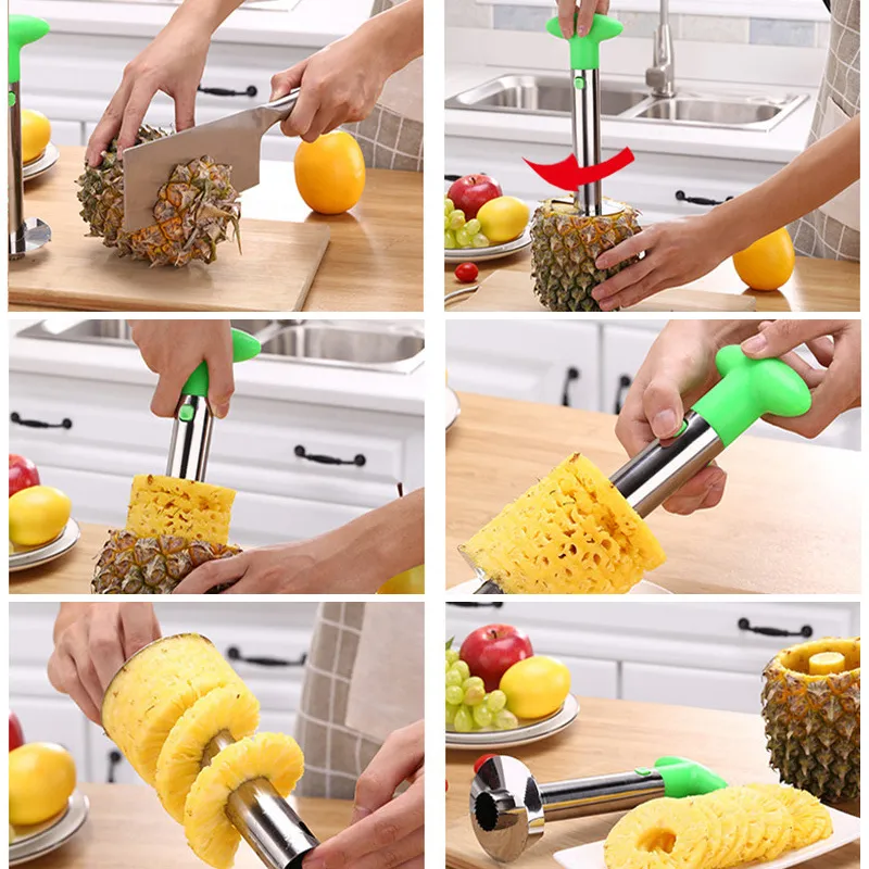 Acessórios de abacaxi de aço inoxidável Fácil de usar acessórios Slicers de abacaxi Fruta Cutter Corer Slicer Kitchen Tools 20111405187