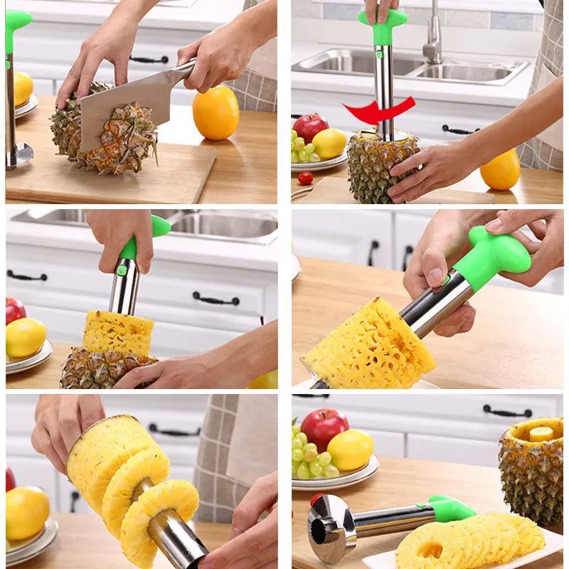 Pelador de piña de acero inoxidable Accesorios fáciles de usar Cortadoras de piña Cortadora de frutas LNIFE Cortadora Corer Herramientas de cocina 20111872