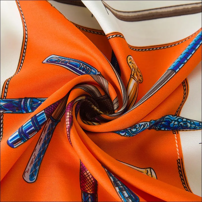 Lenço de pescoço de seda laranja lenço quadrado impressão cetim foulard mancha echarpe lenços de sarja retro 60 60cm inteiro264d