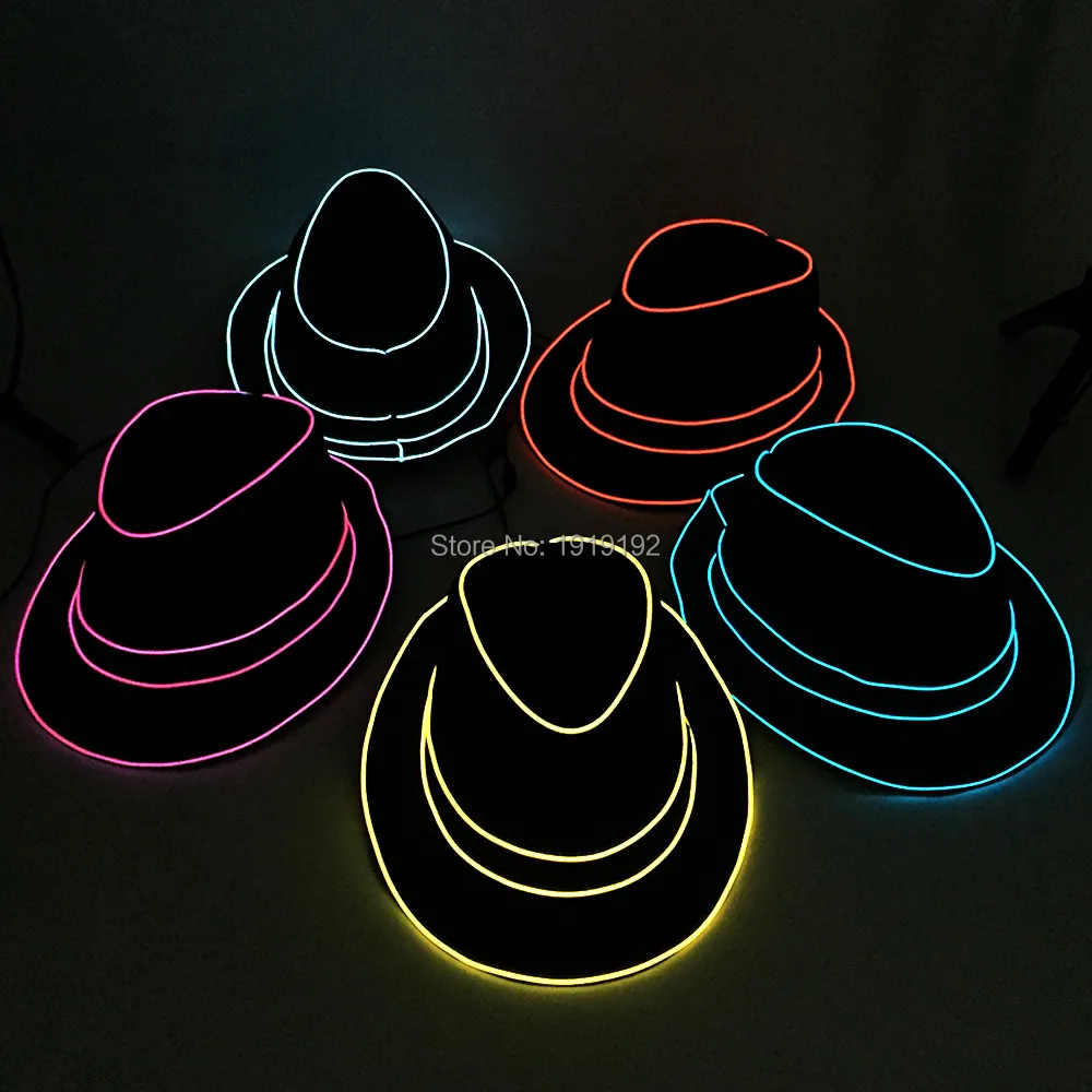 Accessoires de costumes Vente en gros Chapeau de fête Cadeau d'anniversaire 10 couleurs disponibles LED Neon Light EL Chapeaux Glow Caps Clignotant Alimenté par 1.5V