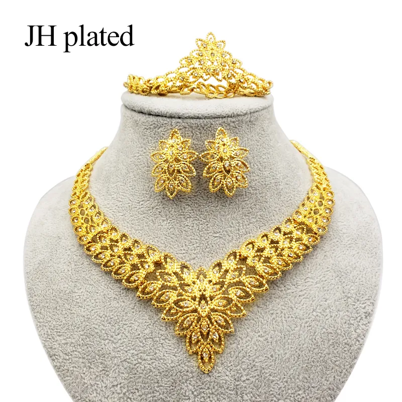 Utsökta lyxiga Dubai -smycken sätter guldfärghalsbandörhängen Indien Nigeria African Big Accessories Gifts for Women Set 2011258038249