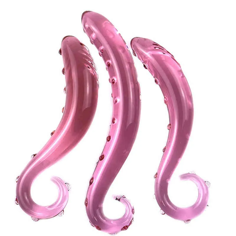 NXY Dildos Rosa Hippocampus Glas Realistische Sex Erwachsene Spielzeug Lange Butt Plug Spielzeug für Frauen Anal Erwachsene 220105