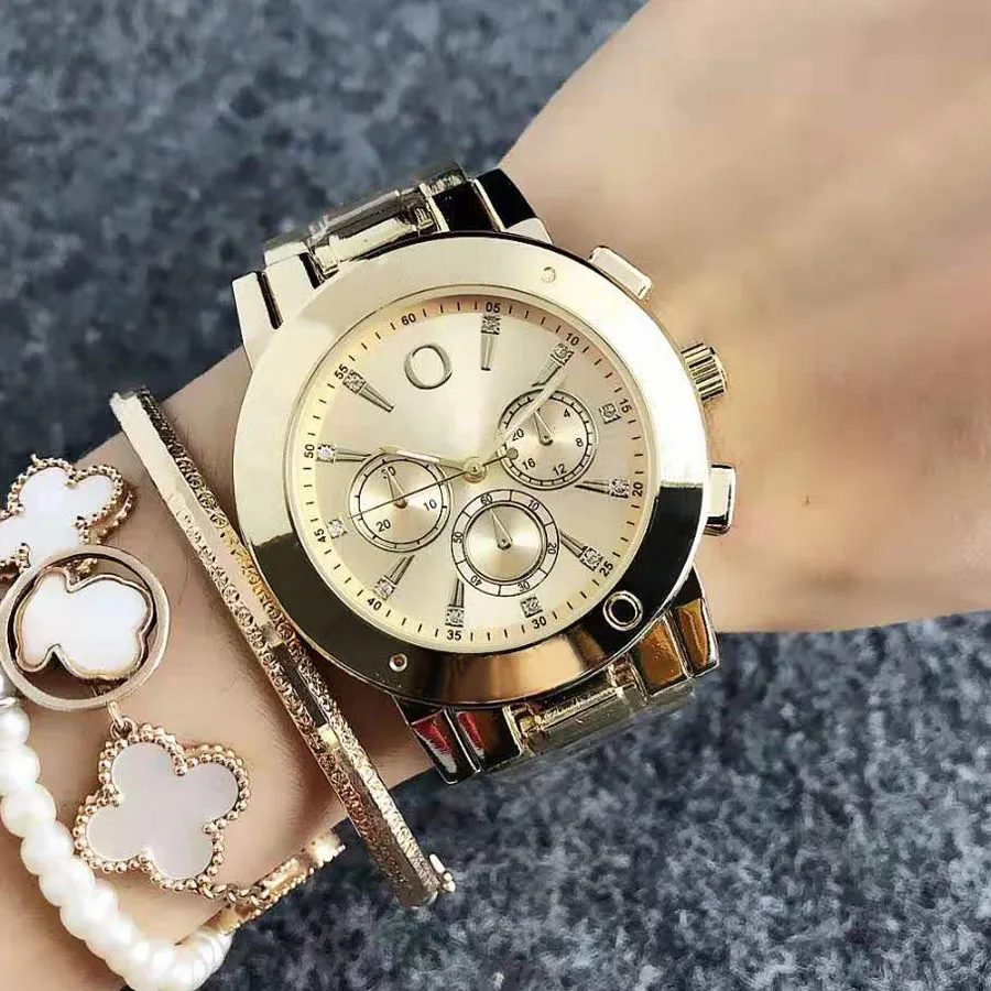 Fashion Wrist Watch for Women Girl Crystal 3 Dials Style Steel Metal Band Quartz Watches P58288E