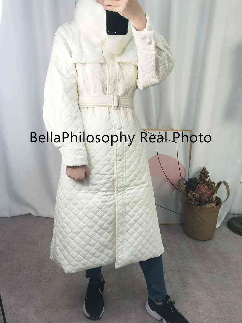 Bella hiver long manteau droit motif rhombus Sabilles décontractées Femmes Parkas Pockets Argyle Plaid Bubble Veste 211216