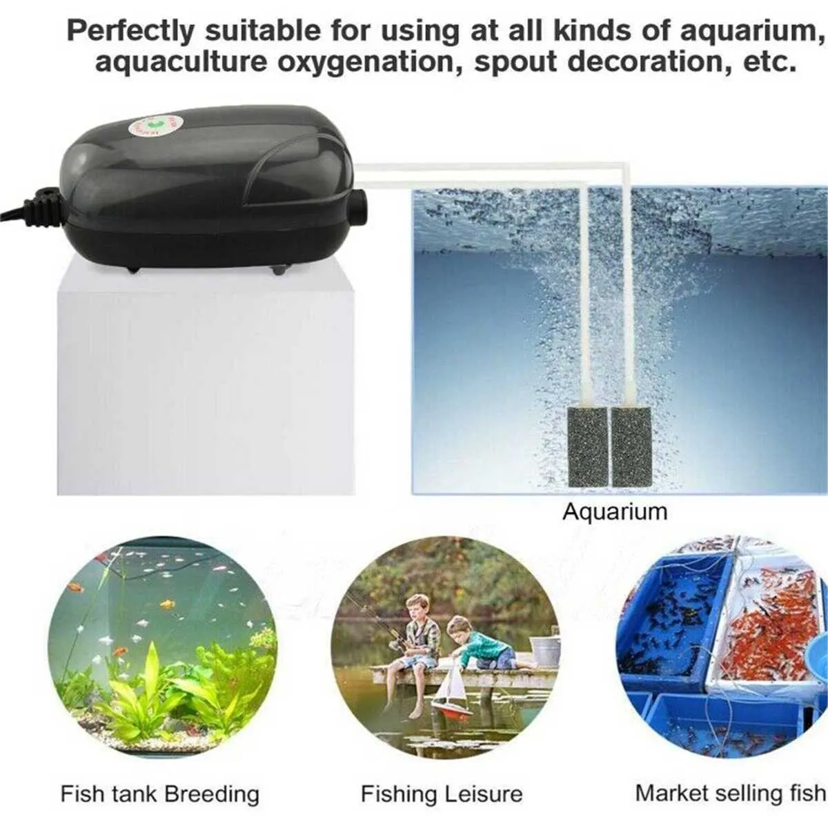 Pompe à air d'aquarium ultra-silencieuse grande sortie d'air 2 trous réservoir de poissons augmentant la pompe à oxygène accessoires de compresseur d'air Y200922