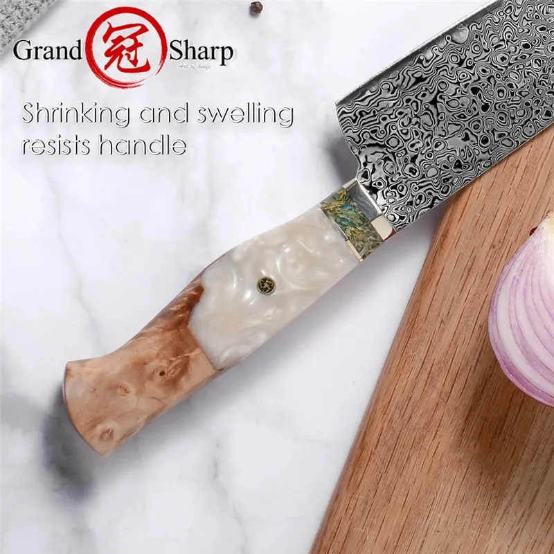 Grandsharp Coltello da chef giapponese Utensili da cucina Premium 67 Strati VG10 Damasco Acciaio inossidabile Manico in legno Pentole Regalo8874624