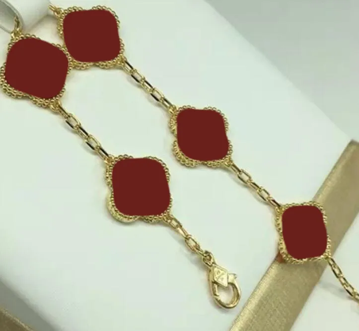 6 färger Fashion Classic 4 Four Leaf Clover Charm Armband Bangle Chain High Quality Agate Shell Wedding Cjeweler för Mens Womens240m