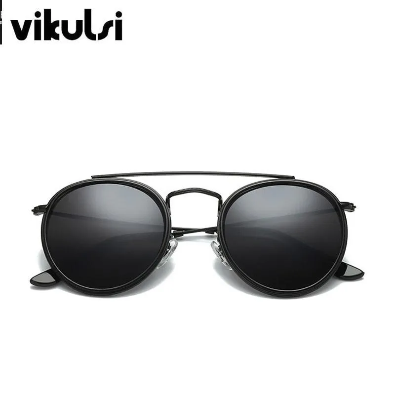 Óculos de sol preto redondo vintage mulheres homens marca designer ponte dupla óculos de sol feminino 2021 moda óculos ao ar livre uv4001251s