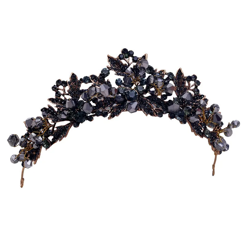 Barocken handgefertigte schwarze Kristallperlen Braut -Tiaras Kronen -Strass -Diadem -Festzug Tiara Stirnbänder Hochzeitshaarzubehör Y278z