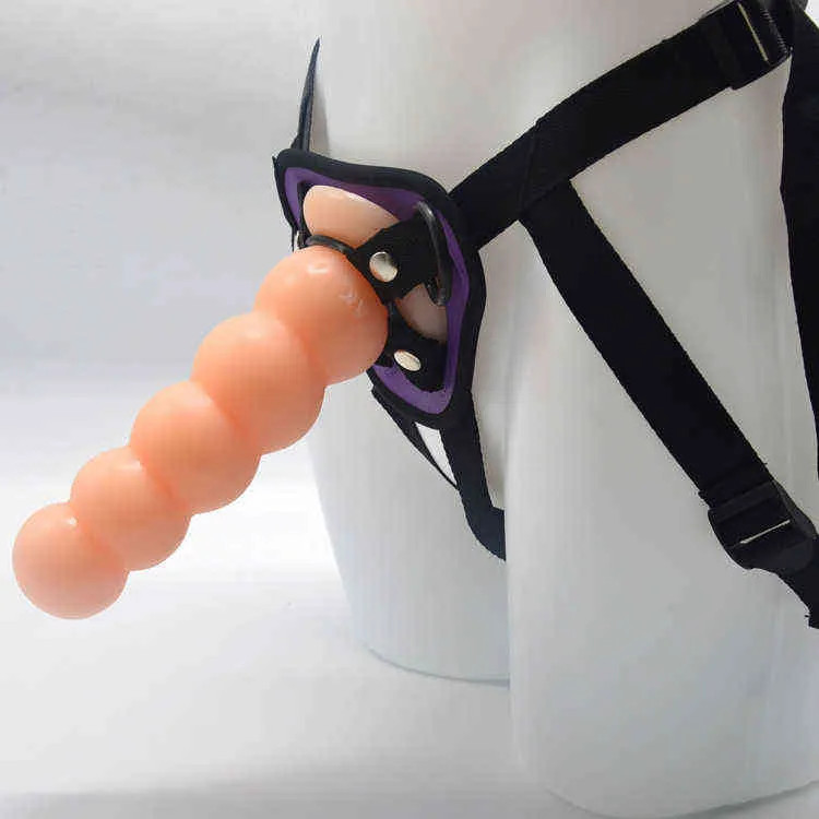 NXY Dildos Wear Leather Pants Simulated Penis Backyard Plug Men and Women with Five Beads Yin Anal Dual purpose Masturbation Device 0221