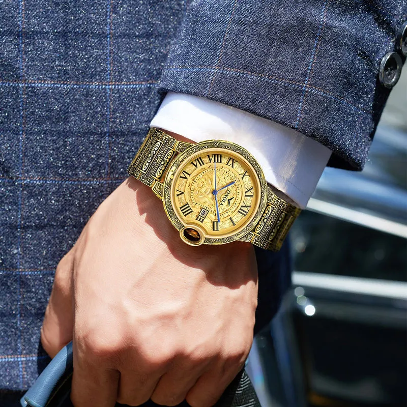 Orologio da uomo in oro con placca grande vintage classico transfrontaliero moda retrò orologio in acciaio orologio da uomo in oro2552