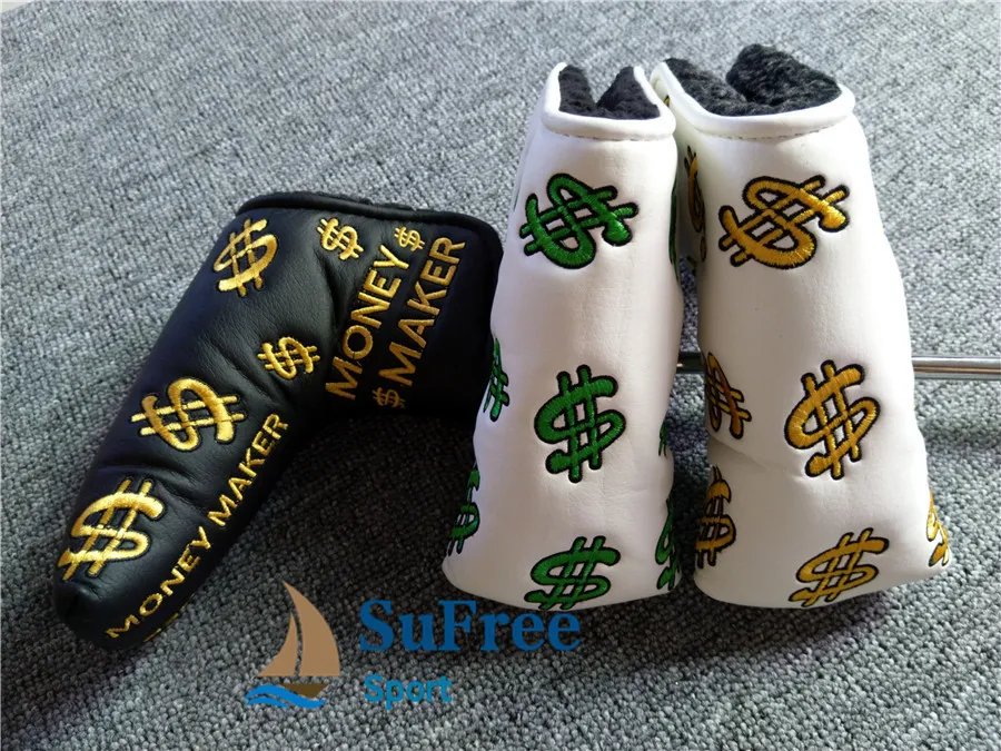 Latest Dollar Symbol Embroidered Golf Putter Head Cover Money Market Golf Blade Club Headcovers L-shaped 3colors06