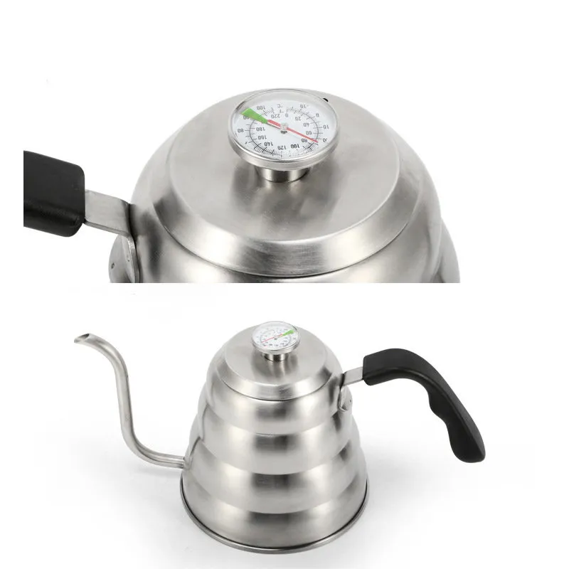 Roestvrijstalen thee -koffiekokket met thermometer door ganenkneeg dunne tuit voor giet over koffiepot werkt op fornuis 40oz 1 2l 161d