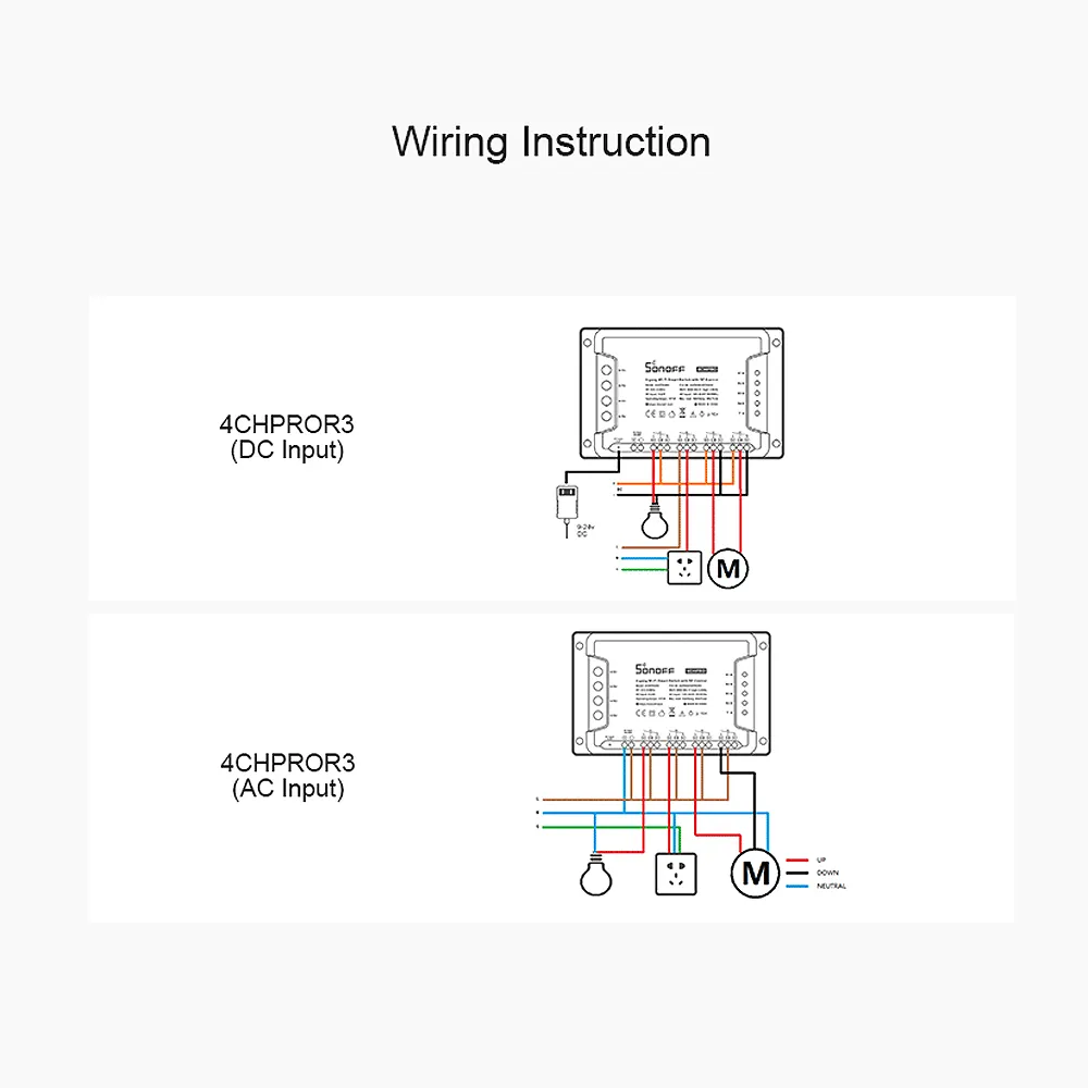 Sonoff 4ch Pro R3 433 MHz WIFI Switch Canga/samokręt/blokady Wi-Fi Smart Switch Work z Amazon Alexa Google Home