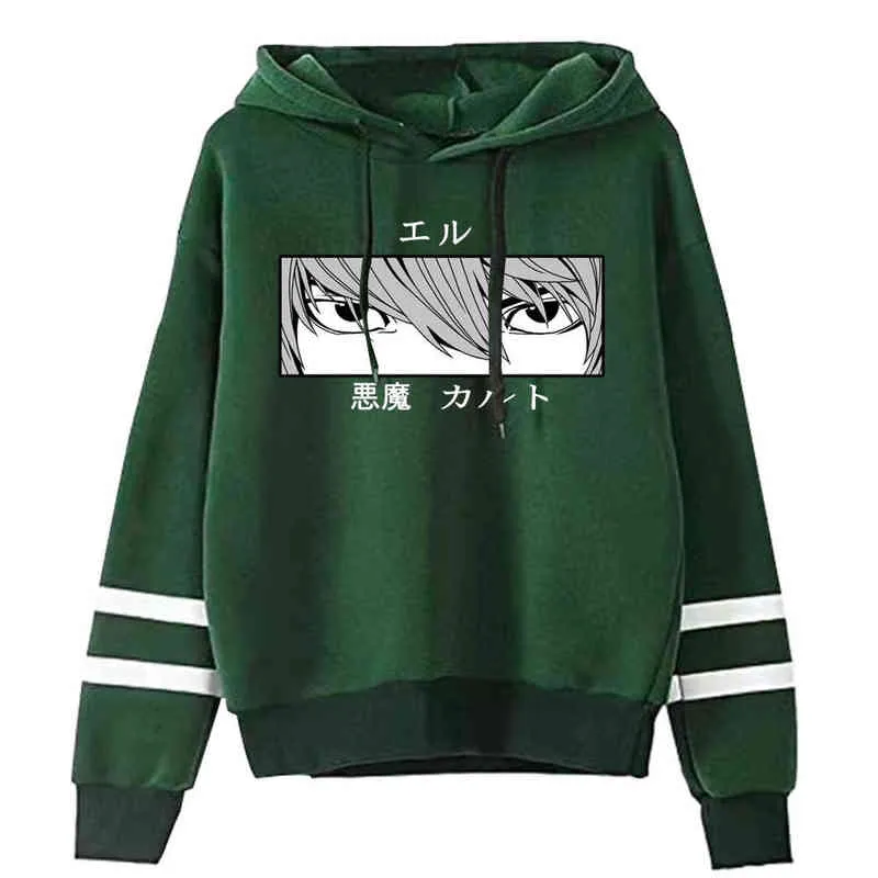 2021 Moda Death Note Bluzy Streetwear L Lawiet Devil Eye Pullover Bluza Mężczyźni Jesień Zima Hip Hop Hoodie Pullover H1227