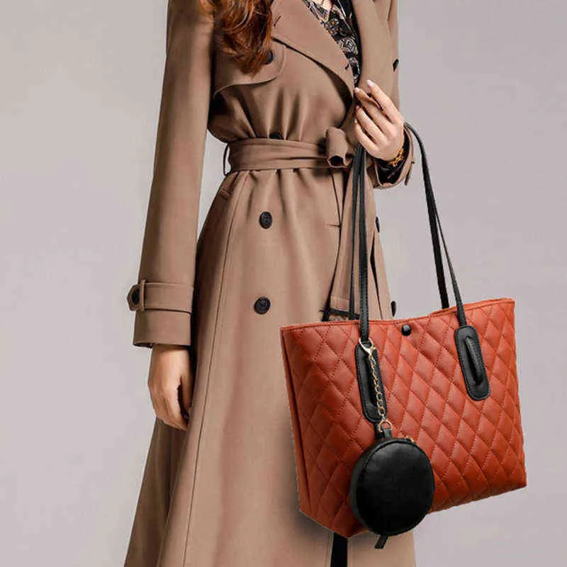 買い物袋女性のためのカジュアルなトートの女性PUレザーショルダーファッション格子縞のハンドル大容量の女性財布SAC 220301