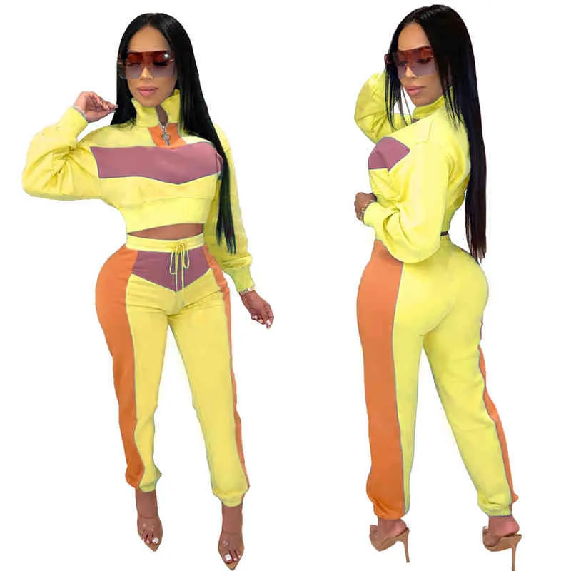 Solid Color Long Sleeve Splicing Multicolor Women Sets Women Slimming Sport Swear Suit