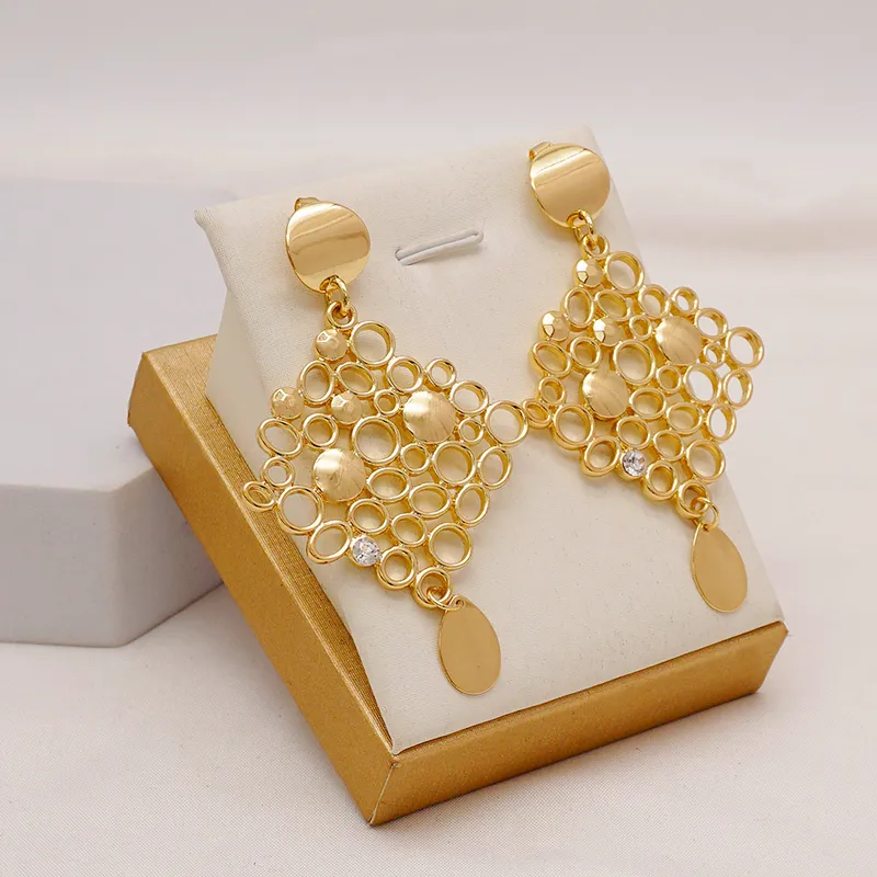 Dubai 24K Gold Plated Bridal smycken set halsband örhängen armband ringar gåvor bröllop kostym smycken set för kvinnor 2202244332930