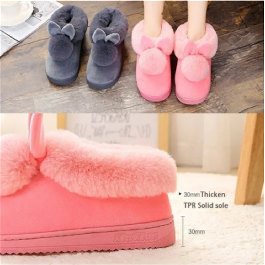 Frauen Hausschuhe Pelzigen Kaninchen Ohren Plüsch Samt Schnee Weibliche Slipper Indoor Hause Schuhe Winter Warme Damen Weichen Komfort Schuhe Y1124