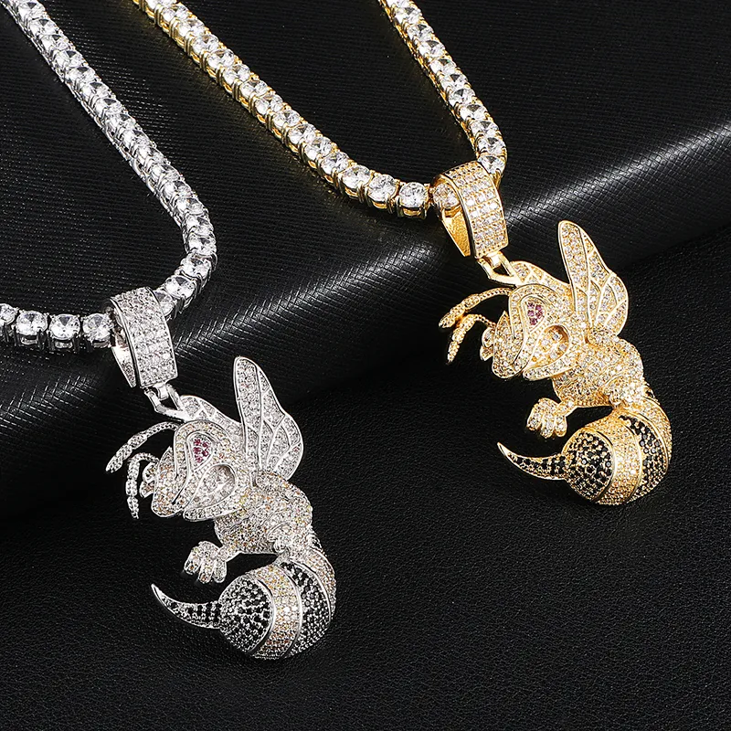 Hip Hop glacé Bling cubique Zircon CZ haricot colliers pendentifs pour hommes bijoux avec chaîne de Tennis Y1130267C