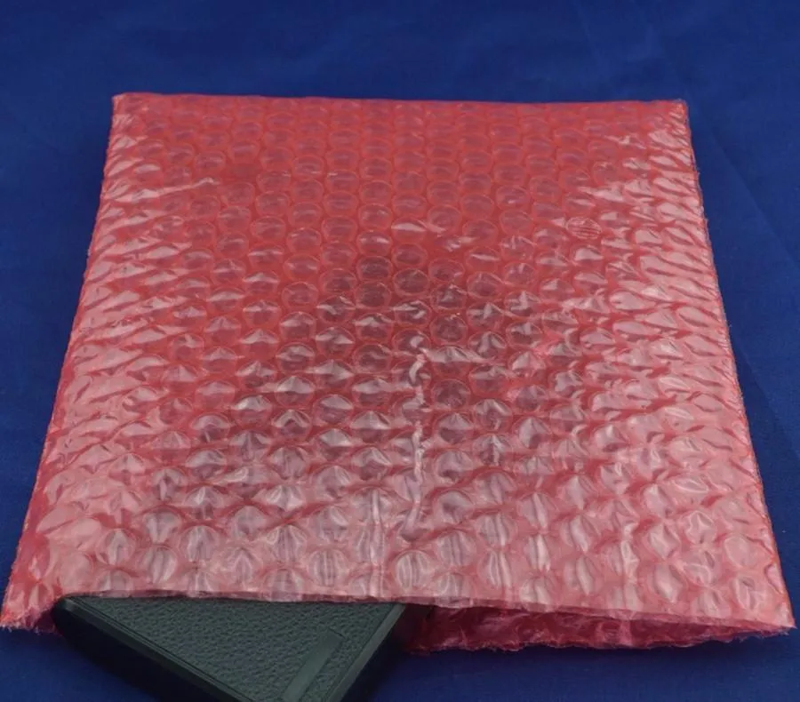 Sacos de bolha de filme duplo de cor vermelha plástico pe dois envelopes de embalagem de 2 camadas anti-estático à prova de choque acolchoado bolsas bolha bag310k