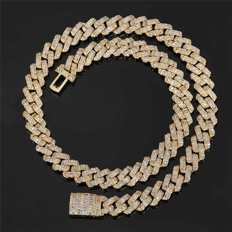 Кубинское ожерелье с бриллиантами 10 мм, цепочка со льдом, круглый квадратный кубинский камень с фианитом, позолоченная, посеребренная, мужская хип-хоп Jewelry261I