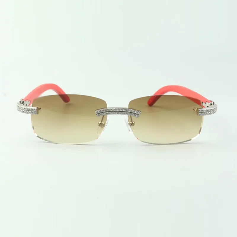 Gafas de sol de diseñador de doble fila con diamantes 3524026 con patas de madera rojas, gafas Direct s tamaño 56-18-135mm2212