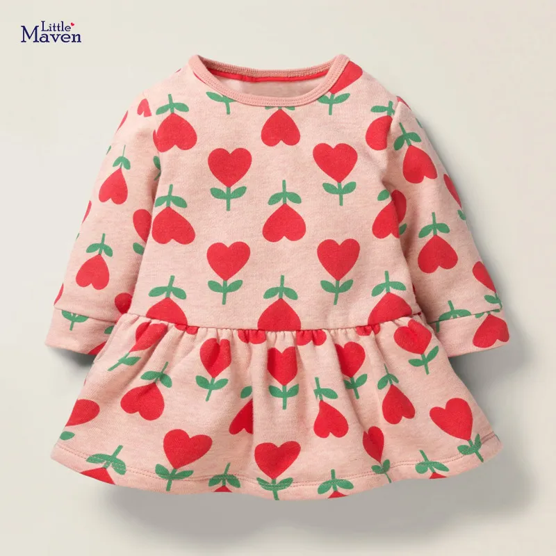 Little Maven Ragazze Abiti a maniche lunghe Love Red Pink Baby Girls Party Dress Bambini Autunno Dress 2020 Costumi di Capodanno ragazze LJ200921